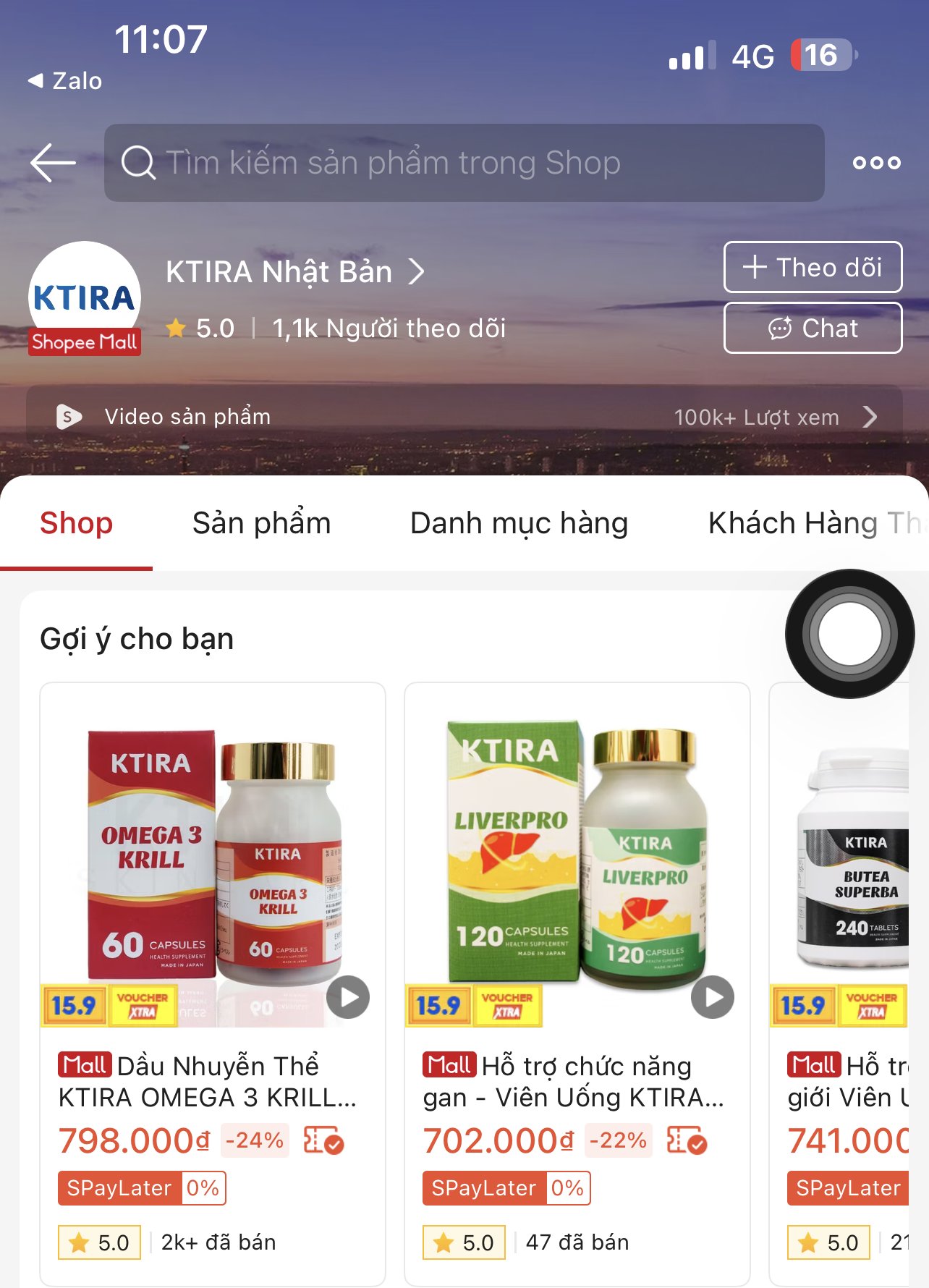 Ảnh chụp màn hình gian hàng Shopee Mall “KTIRA Nhật Bản”, 15/09/2026